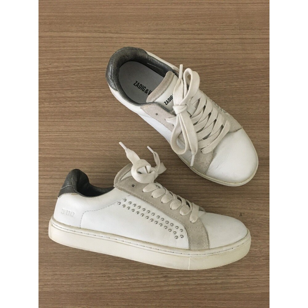Zadig & Voltaire ZV1747 White Leather Studded Low Top Sneakers 37